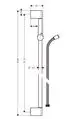 Hansgrohe Brausestange mit halbrundem Halter und Metaflex-Brauseschlauch. Längliche Form, installationsfertig, für Badezimmeranwendungen.